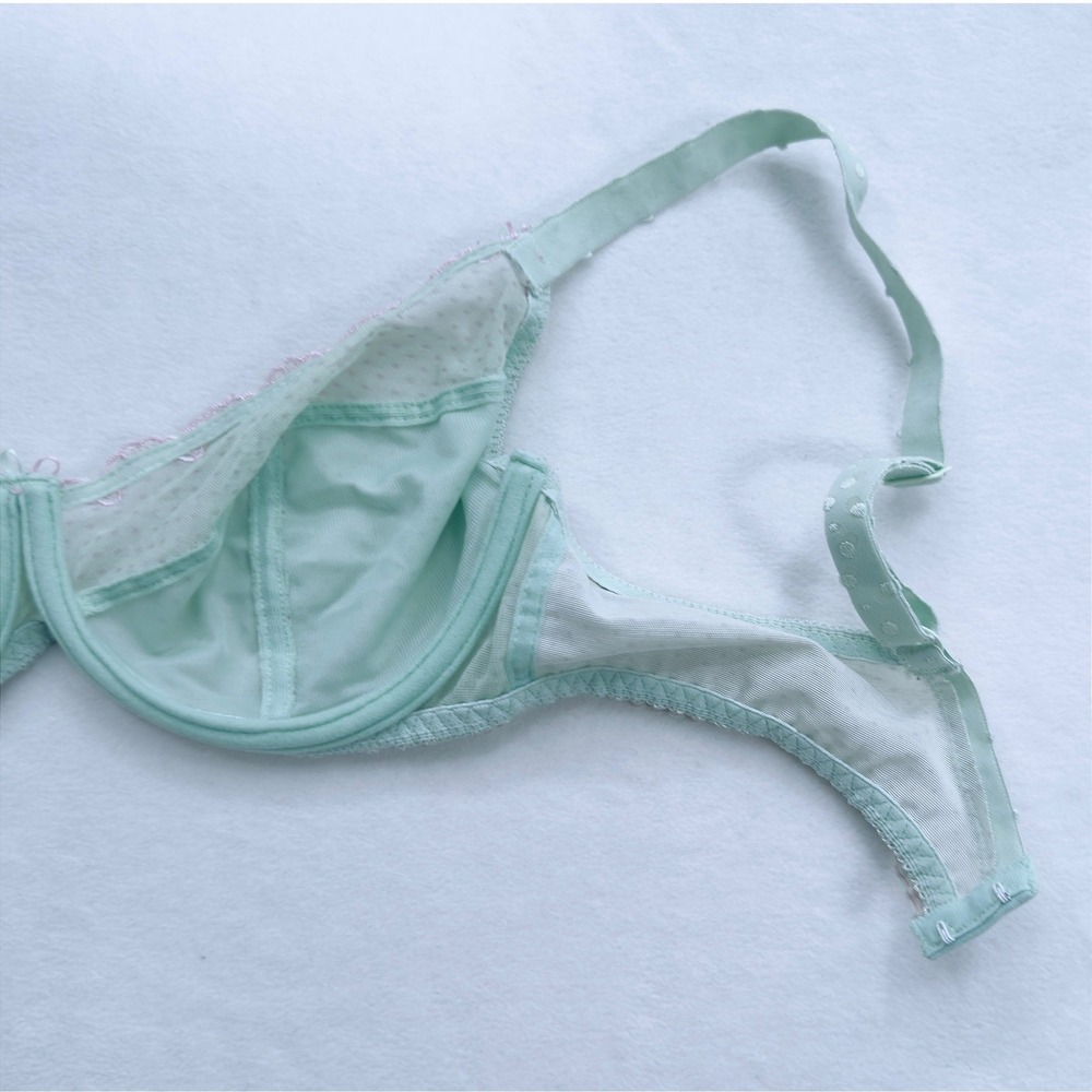 Freya Womens Lace Trim Bra 34DD Mint Green Swiss Dot Lace Trim Underwire Plunge - Picture 7 of 8